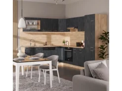 Clearance Vicco R-Line Einbauküche in L-Form Schwarz Beton/Goldkraft Eiche 227 x 287 cm AP Anthrazit ohne E-Geräte Winkelküchen