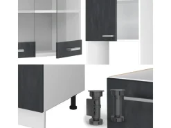 Online Vicco R-Line Einbauküche in L-Form Schwarz Beton/Weiß 237 x 247 cm AP Marmor ohne E-Geräte Beton Dunkelgrau