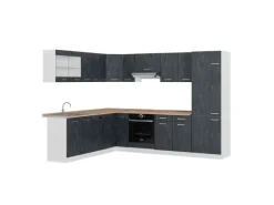 Best Vicco R-Line Einbauküche in L-Form Schwarz Beton/Weiß 227 x 287 cm AP Eiche ohne E-Geräte Winkelküchen
