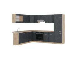 Hot Vicco R-Line Einbauküche in L-Form Schwarz Beton/Goldkraft Eiche 227 x 287 cm AP Eiche ohne E-Geräte Beton Dunkelgrau