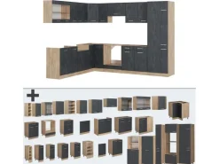 Clearance Vicco R-Line Einbauküche in L-Form Schwarz Beton/Goldkraft Eiche 227 x 287 cm ohne Arbeitsplatte ohne E-Geräte Beton Dunkelgrau
