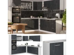 Winkelküchen|Einbauküchen<Vicco R-Line Einbauküche in L-Form Schwarz Beton/Weiß 237 x 247 cm AP Eiche ohne E-Geräte Beton Dunkelgrau