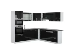 Discount Vicco R-Line Einbauküche in L-Form /Weiß 237 x 247 cm AP Anthrazit ohne E-Geräte Schwarz Hochglanz