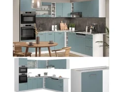 Winkelküchen<Vicco R-Line Einbauküche in L-Form Blau-Grau 237 x 60 cm AP Marmor ohne E-Geräte Blaugrau