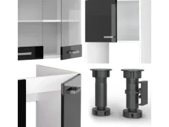 Winkelküchen|Einbauküchen<Vicco R-Line Einbauküche in L-Form /Weiß 237 x 247 cm AP Eiche ohne E-Geräte Schwarz Hochglanz