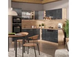 Discount Vicco R-Line Einbauküche in L-Form Schwarz Beton/Goldkraft Eiche 237 x 247 cm AP Anthrazit ohne E-Geräte Winkelküchen