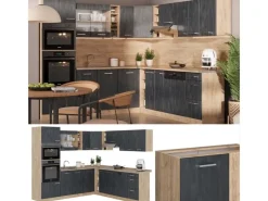 Online Vicco R-Line Einbauküche in L-Form Schwarz Beton/Goldkraft Eiche 237 x 247 cm AP Marmor ohne E-Geräte Winkelküchen|Einbauküchen