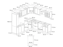 Online Vicco R-Line Einbauküche in L-Form Schwarz Beton/Goldkraft Eiche 237 x 247 cm AP Marmor ohne E-Geräte Winkelküchen|Einbauküchen