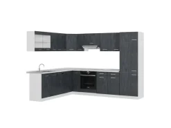 Winkelküchen|Einbauküchen<Vicco R-Line Einbauküche in L-Form Schwarz Beton/Weiß 227 x 287 cm AP Marmor ohne E-Geräte Beton Dunkelgrau