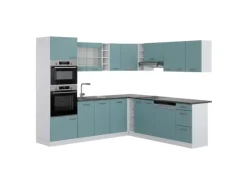 Clearance Vicco R-Line Einbauküche in L-Form Blau-Grau/Weiß 237 x 247 cm AP Anthrazit ohne E-Geräte Winkelküchen|Einbauküchen