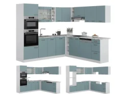 Clearance Vicco R-Line Einbauküche in L-Form Blau-Grau/Weiß 237 x 247 cm AP Anthrazit ohne E-Geräte Winkelküchen|Einbauküchen