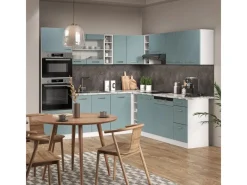 Clearance Vicco R-Line Einbauküche in L-Form Blau-Grau/Weiß 237 x 247 cm AP Anthrazit ohne E-Geräte Winkelküchen|Einbauküchen