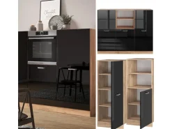 New Vicco R-Line Einbauküche /Goldkraft Eiche 180 cm ohne Arbeitsplatte ohne E-Geräte Schwarz Hochglanz