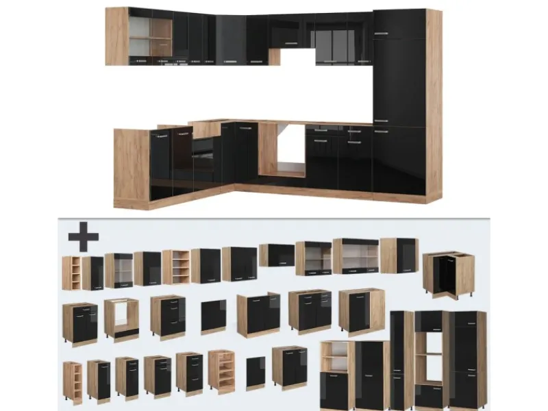 Outlet Vicco R-Line Einbauküche /Goldkraft Eiche 227 x 287 cm ohne Arbeitsplatte ohne E-Geräte Herde|Kühlschränke