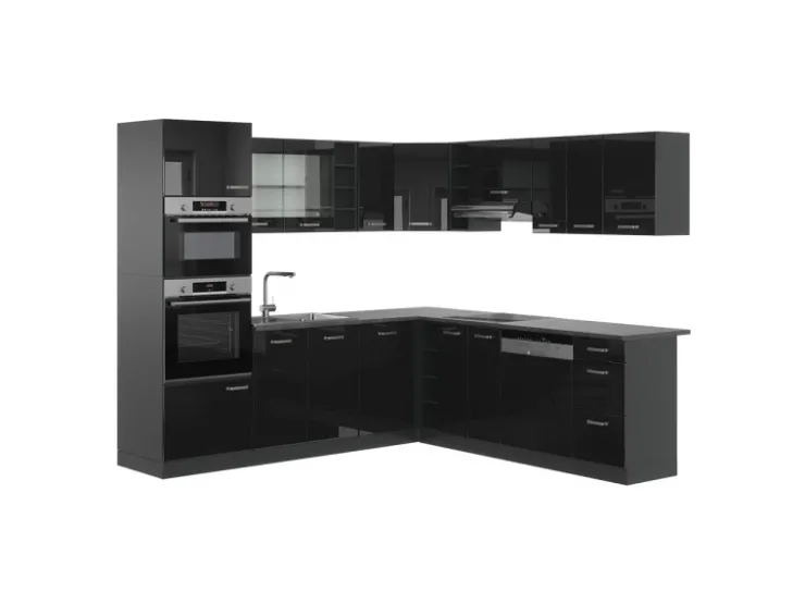Outlet Vicco R-Line Einbauküche /Anthrazit 237 x 60 cm ohne Arbeitsplatte ohne E-Geräte Schwarz Hochglanz