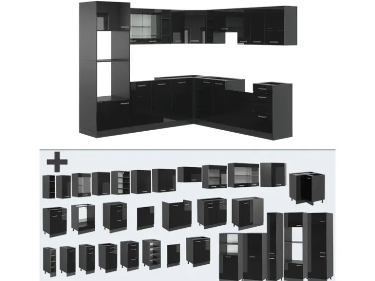 Outlet Vicco R-Line Einbauküche /Anthrazit 237 x 60 cm ohne Arbeitsplatte ohne E-Geräte Schwarz Hochglanz