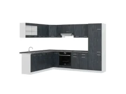 Outlet Vicco R-Line Einbauküche Schwarz Beton/Weiß 227 x 287 cm AP Anthrazit ohne E-Geräte Beton Dunkelgrau