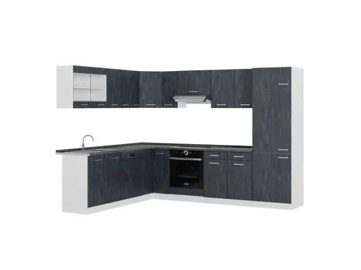 Outlet Vicco R-Line Einbauküche Schwarz Beton/Weiß 227 x 287 cm AP Anthrazit ohne E-Geräte Beton Dunkelgrau