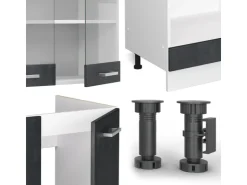 Outlet Vicco R-Line Einbauküche Schwarz Beton/Weiß 227 x 287 cm AP Anthrazit ohne E-Geräte Beton Dunkelgrau