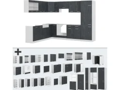 Outlet Vicco R-Line Einbauküche Schwarz Beton/Weiß 227 x 287 cm AP Anthrazit ohne E-Geräte Beton Dunkelgrau