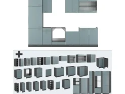 Outlet Vicco R-Line Küche Blau-Grau/Anthrazit 300 cm ohne Arbeitsplatte ohne E-Geräte Zubehör Für Küchenarmatur|Einbauküchen