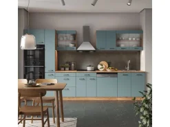 Hot Vicco R-Line Küche Blau-Grau/Goldkraft Eiche 350 cm mit HochschrankAP Marmor ohne E-Geräte Blaugrau