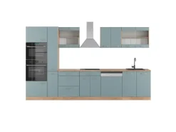 Online Vicco R-Line Küche Blau-Grau/Goldkraft Eiche 350 cm mit HochschrankAP Eiche ohne E-Geräte Blaugrau