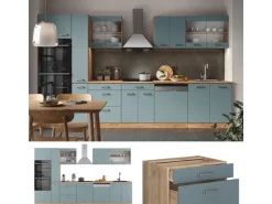 Online Vicco R-Line Küche Blau-Grau/Goldkraft Eiche 350 cm mit HochschrankAP Eiche ohne E-Geräte Blaugrau