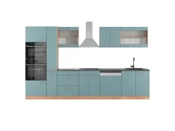 Outlet Vicco R-Line Küche Blau-Grau/Goldkraft Eiche 350 cm mit HochschrankAP Anthrazit ohne E-Geräte Einbauküchen