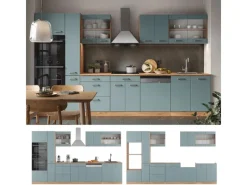 Outlet Vicco R-Line Küche Blau-Grau/Goldkraft Eiche 350 cm mit HochschrankAP Anthrazit ohne E-Geräte Einbauküchen
