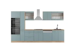 Sale Vicco R-Line Küche Blau-Grau/Goldkraft Eiche 350 cm mit Hochschrankohne Arbeitsplatte ohne E-Geräte Einbauküchen