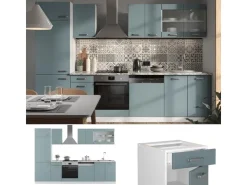 Pantryküchen|Einbauküchen<Vicco R-Line Küche Blau-Grau/Weiß 300 cm ohne Arbeitsplatte ohne E-Geräte Blaugrau