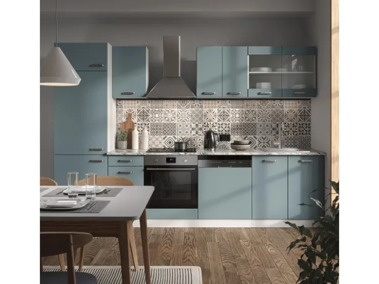 Pantryküchen|Einbauküchen<Vicco R-Line Küche Blau-Grau/Weiß 300 cm ohne Arbeitsplatte ohne E-Geräte Blaugrau