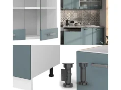 Pantryküchen|Einbauküchen<Vicco R-Line Küche Blau-Grau/Weiß 300 cm ohne Arbeitsplatte ohne E-Geräte Blaugrau