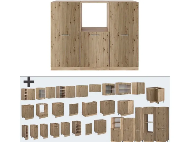 New Vicco R-Line Küchenblock Artisan-Eiche/Goldkraft Eiche 180 cm ohne Arbeitsplatte ohne E-Geräte Single-Küchen|Pantryküchen
