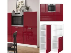Hot Vicco R-Line Küchenblock Bordeaux Hochglanz/Weiß 180 cm ohne Arbeitsplatte ohne E-Geräte Brilliant Bordeaux