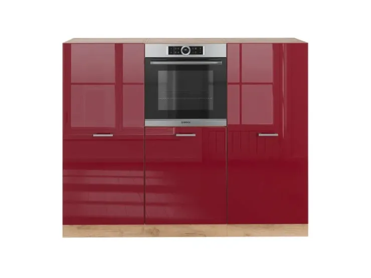 Best Vicco R-Line Küchenblock Bordeaux Hochglanz/Goldkraft Eiche 180 cm ohne Arbeitsplatte ohne E-Geräte Bordeaux-Glanz