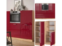 Best Vicco R-Line Küchenblock Bordeaux Hochglanz/Goldkraft Eiche 180 cm ohne Arbeitsplatte ohne E-Geräte Bordeaux-Glanz