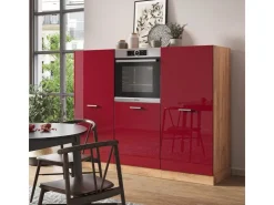 Best Vicco R-Line Küchenblock Bordeaux Hochglanz/Goldkraft Eiche 180 cm ohne Arbeitsplatte ohne E-Geräte Bordeaux-Glanz