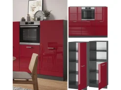 Herde|Kühlschränke<Vicco R-Line Küchenblock Bordeaux Hochglanz/Anthrazit 180 cm ohne Arbeitsplatte ohne E-Geräte Brilliant Bordeaux