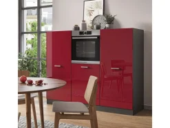 Herde|Kühlschränke<Vicco R-Line Küchenblock Bordeaux Hochglanz/Anthrazit 180 cm ohne Arbeitsplatte ohne E-Geräte Brilliant Bordeaux