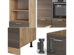 Best Vicco R-Line Küchenblock /Goldkraft Eiche 180 cm ohne Arbeitsplatte ohne E-Geräte Edelgrau