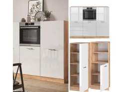 Einbauküchen<Vicco R-Line Küchenblock Weiß Hochglanz/Goldkraft Eiche 180 cm ohne Arbeitsplatte ohne E-Geräte Hochglanz Weiß
