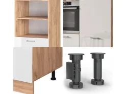 Einbauküchen<Vicco R-Line Küchenblock Weiß Hochglanz/Goldkraft Eiche 180 cm ohne Arbeitsplatte ohne E-Geräte Hochglanz Weiß