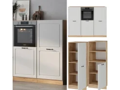 Einbauküchen<Vicco R-Line Küchenblock Weiß Landhaus/Goldkraft Eiche 180 cm ohne Arbeitsplatte ohne E-Geräte Weiß Struktur