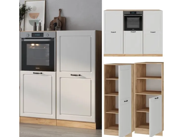 Einbauküchen<Vicco R-Line Küchenblock Weiß Landhaus/Goldkraft Eiche 180 cm ohne Arbeitsplatte ohne E-Geräte Weiß Struktur