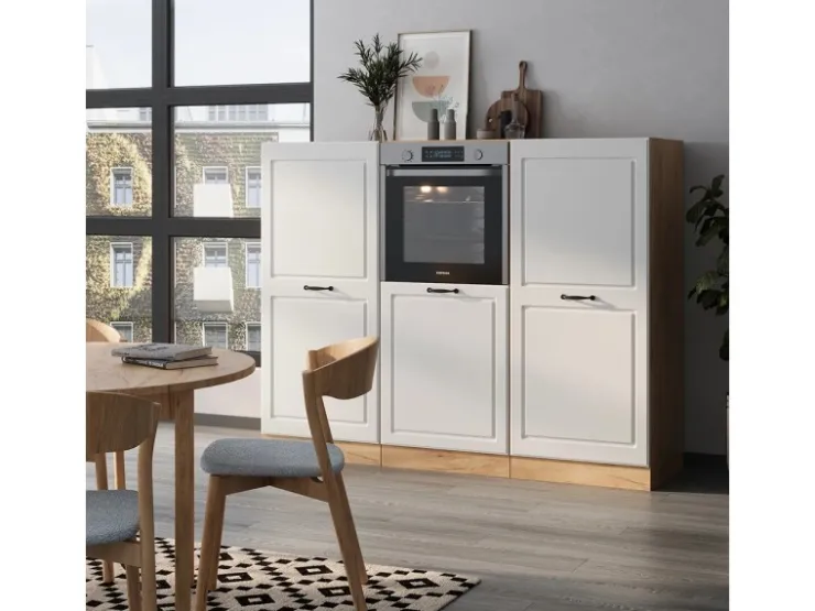 Einbauküchen<Vicco R-Line Küchenblock Weiß Landhaus/Goldkraft Eiche 180 cm ohne Arbeitsplatte ohne E-Geräte Weiß Struktur