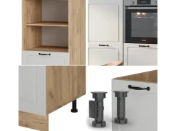 Einbauküchen<Vicco R-Line Küchenblock Weiß Landhaus/Goldkraft Eiche 180 cm ohne Arbeitsplatte ohne E-Geräte Weiß Struktur
