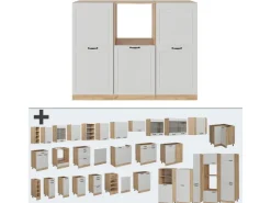 Einbauküchen<Vicco R-Line Küchenblock Weiß Landhaus/Goldkraft Eiche 180 cm ohne Arbeitsplatte ohne E-Geräte Weiß Struktur
