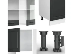 Hot Vicco R-Line Küchenzeile Anthrazit Landhaus/Weiß 300 cm mit HochschrankAP Marmor ohne E-Geräte Einbauküchen